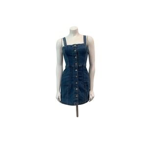 H&M Denim Button Front Mini Dress Size 4 Blue Excellent Adjustable Straps